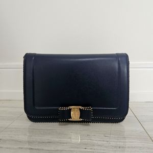 Salvatore Ferragamo Navy Vara Bow Handbag